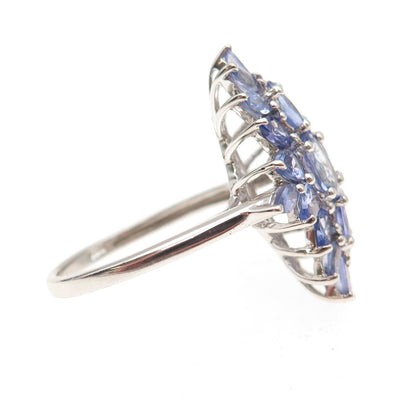 Chuck Clemency 925 Sterling Silver Real Tanzanite Cluster Ring Size 8.25