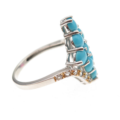925 Sterling 2-Tone Real Sleeping Beauty Turquoise & White Topaz Ring Size 7.25