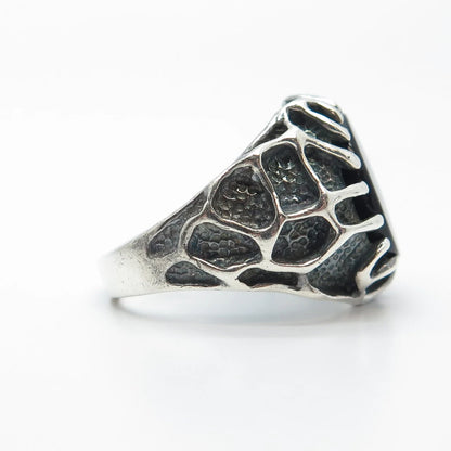 925 Sterling Silver Vintage Real Black Onyx Gem Hammered Ring Size 9