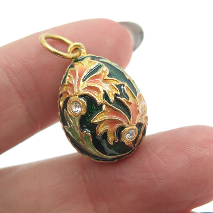 RAFKA Retired Sterling Silver Vermeil Enamel Rhinestone Easter Egg Charm Pendant