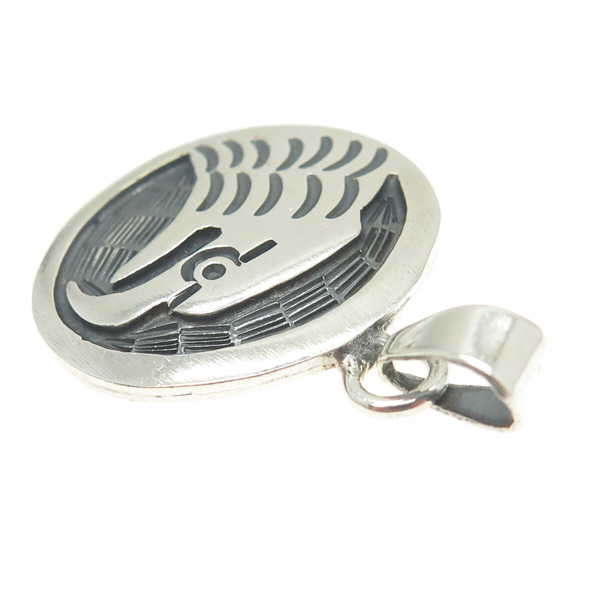 925 Sterling Silver Vintage Southwestern Native Eagle Round Pendant
