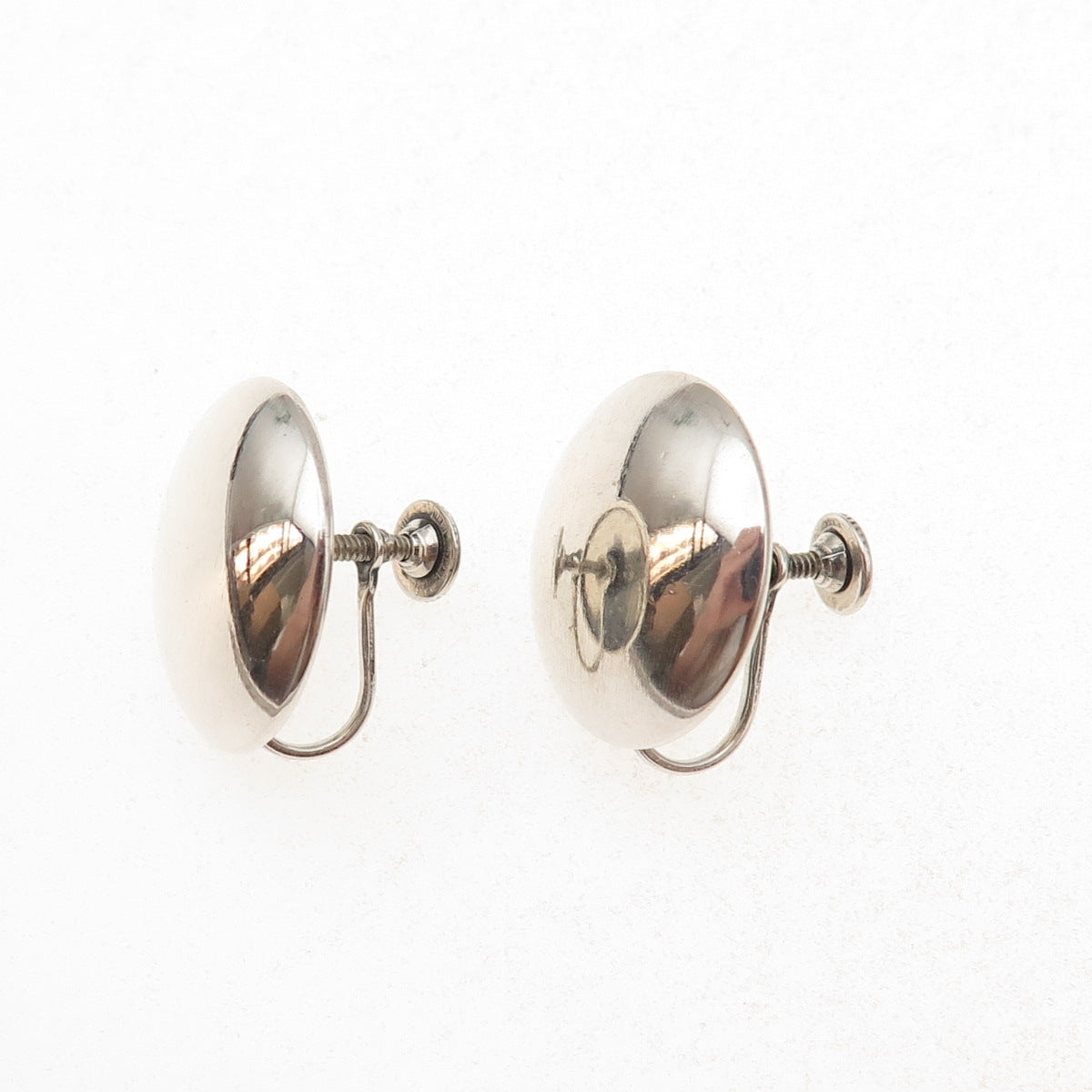 Beau 925 Sterling Silver Antique Art Deco Disc Oxidized Screw Back Earrings