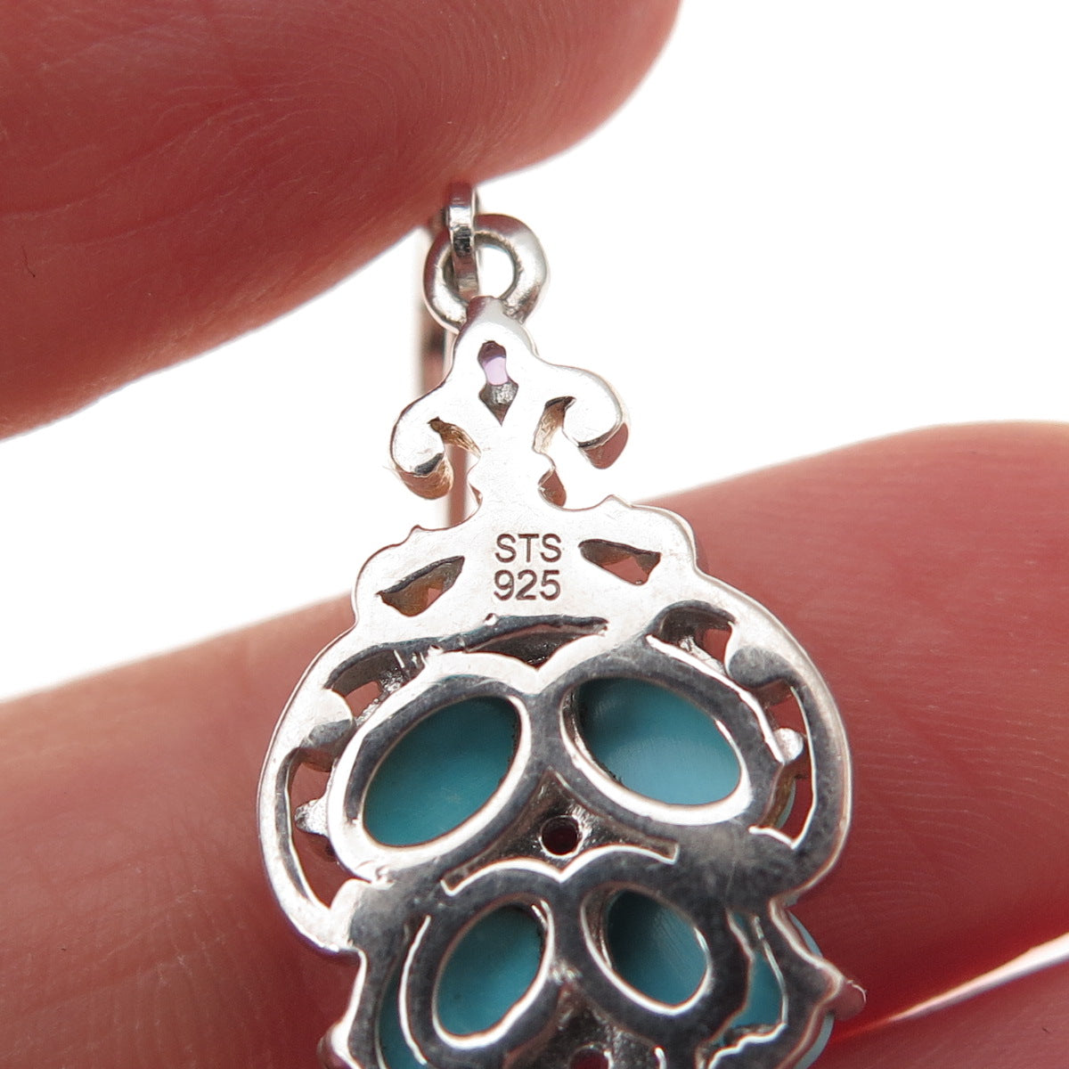 Chuck Clemency Sterling Silver 2-Tone Real Turquoise & Amethyst Dangle Earrings
