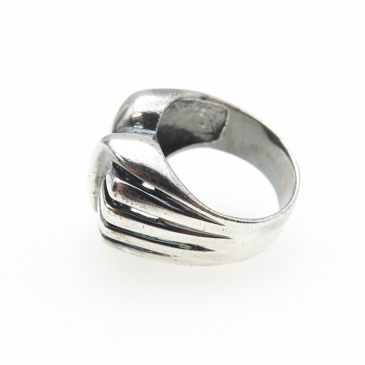 925 Sterling Silver Vintage Modernist Heart Oxidized Ring Size 6.75