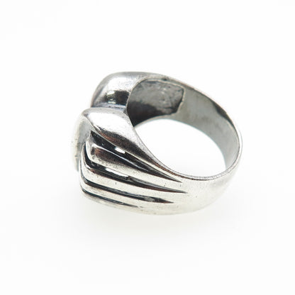 925 Sterling Silver Vintage Modernist Heart Oxidized Ring Size 6.75