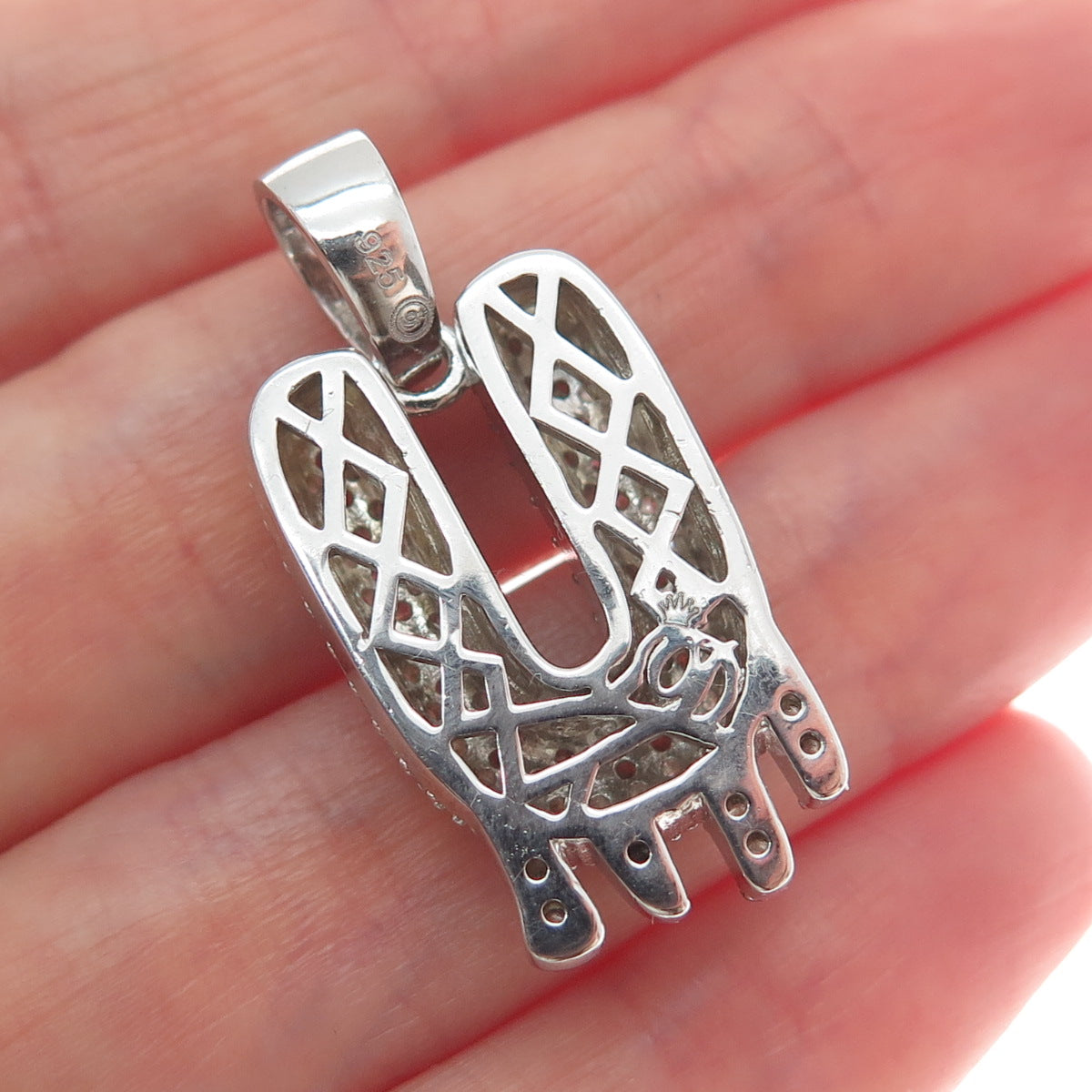 925 Sterling Silver Round-Cut Shaped C Z Letter U Initial Sparkle Pendant