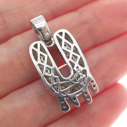 925 Sterling Silver Round-Cut Shaped C Z Letter U Initial Sparkle Pendant