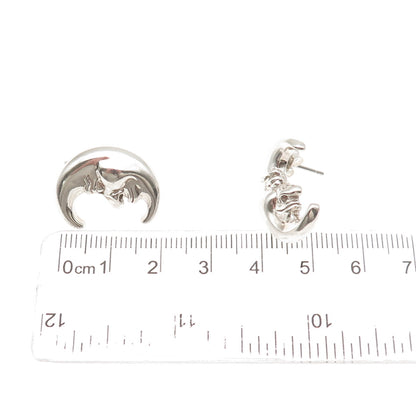 SHUBE 925 Sterling Silver Vintage Crescent Man in the Moon Modernist Earrings