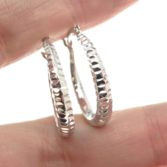 HANIN 925 Sterling Silver Textured Hinged Hoop Earrings