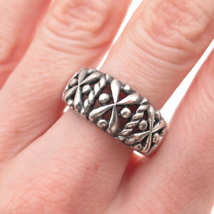 925 Sterling Silver Vintage Modernist X-Shape Oxidized Ring Size 8.75