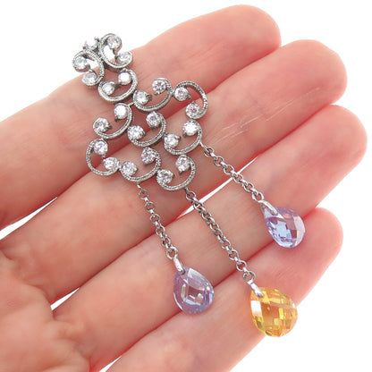 925 Sterling Silver White Canary & Purple C Z Chandelier Dangle Pendant