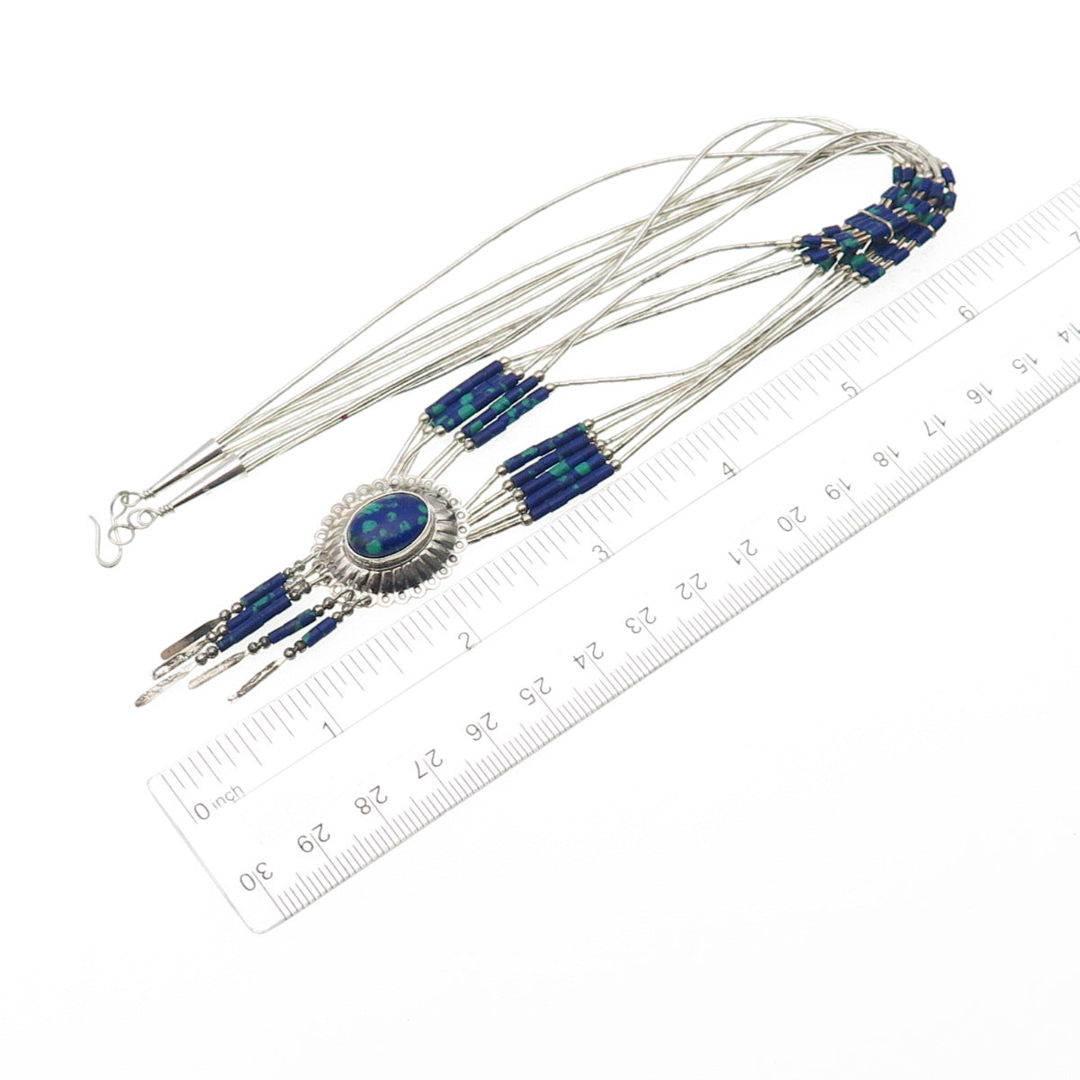 Old Pawn 925 Sterling Silver Vintage Azurite Concho Liquid Chain Necklace 20"