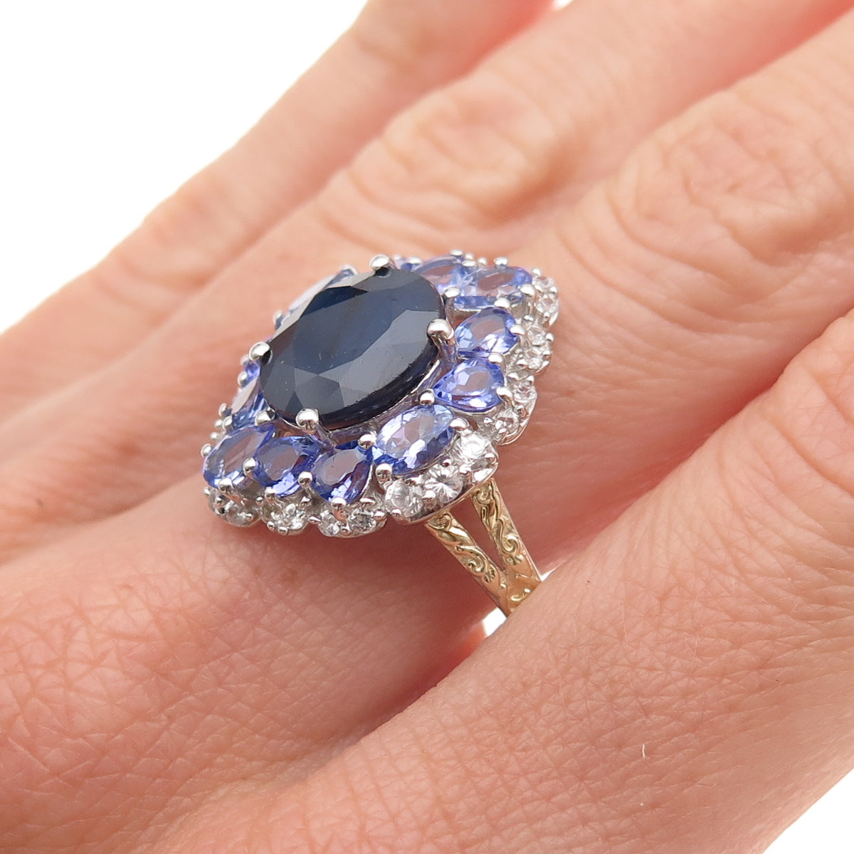 Chuck Clemency 925 Sterling Silver Real Sapphire Tanzanite Topaz Ring Size 8.25