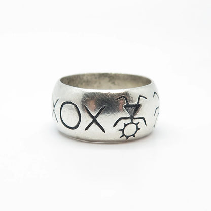 925 Sterling Silver Vintage "XOX" Girl & Boy Band Ring Size 6.25