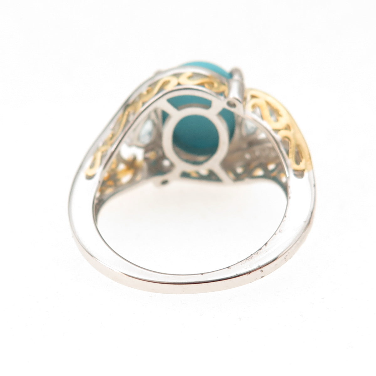 925 Sterling 2-Tone Sleeping Beauty Turquoise Blue & White Topaz Ring Size 8.25