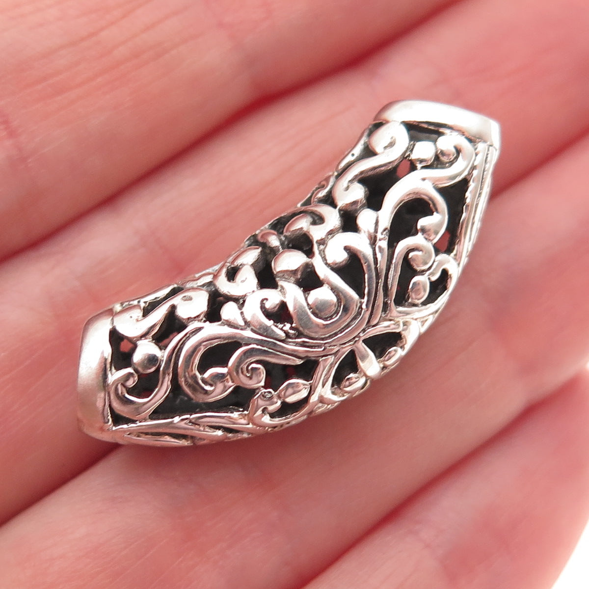 925 Sterling Silver Vintage Real Amethyst Floral Swirl Slide Pendant