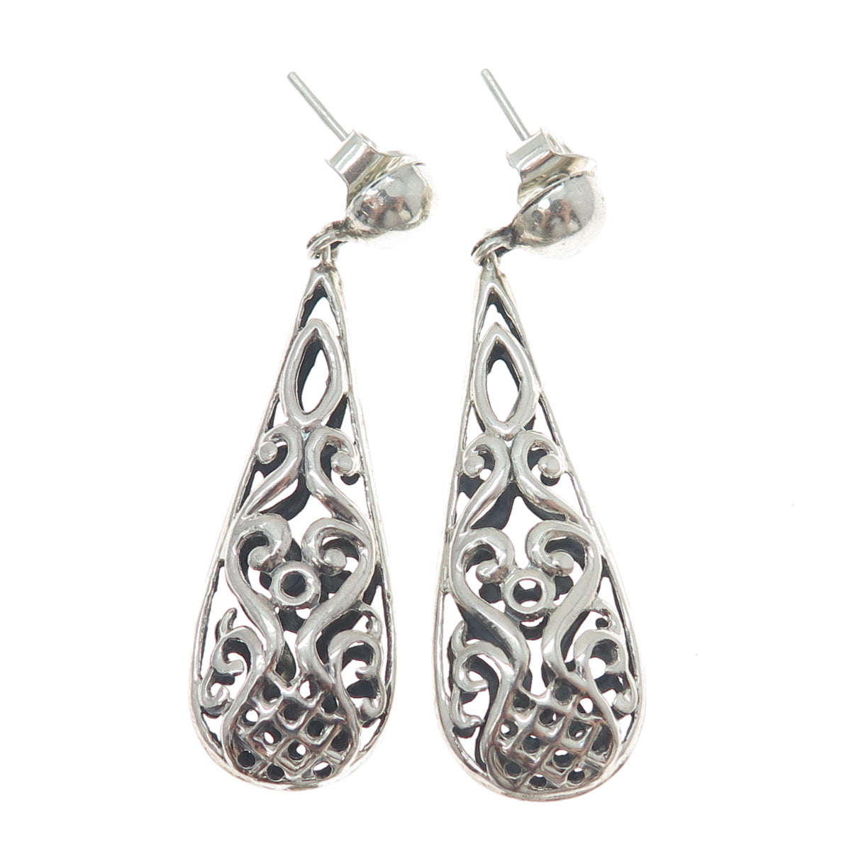 PLATELLA 950 Silver Vintage Swirl Teardrop Dangle Earrings