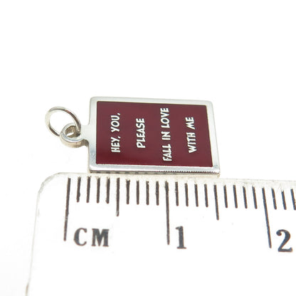 925 Sterling Silver Enamel "Hey You Please Fall In Love With Me" Charm Pendant