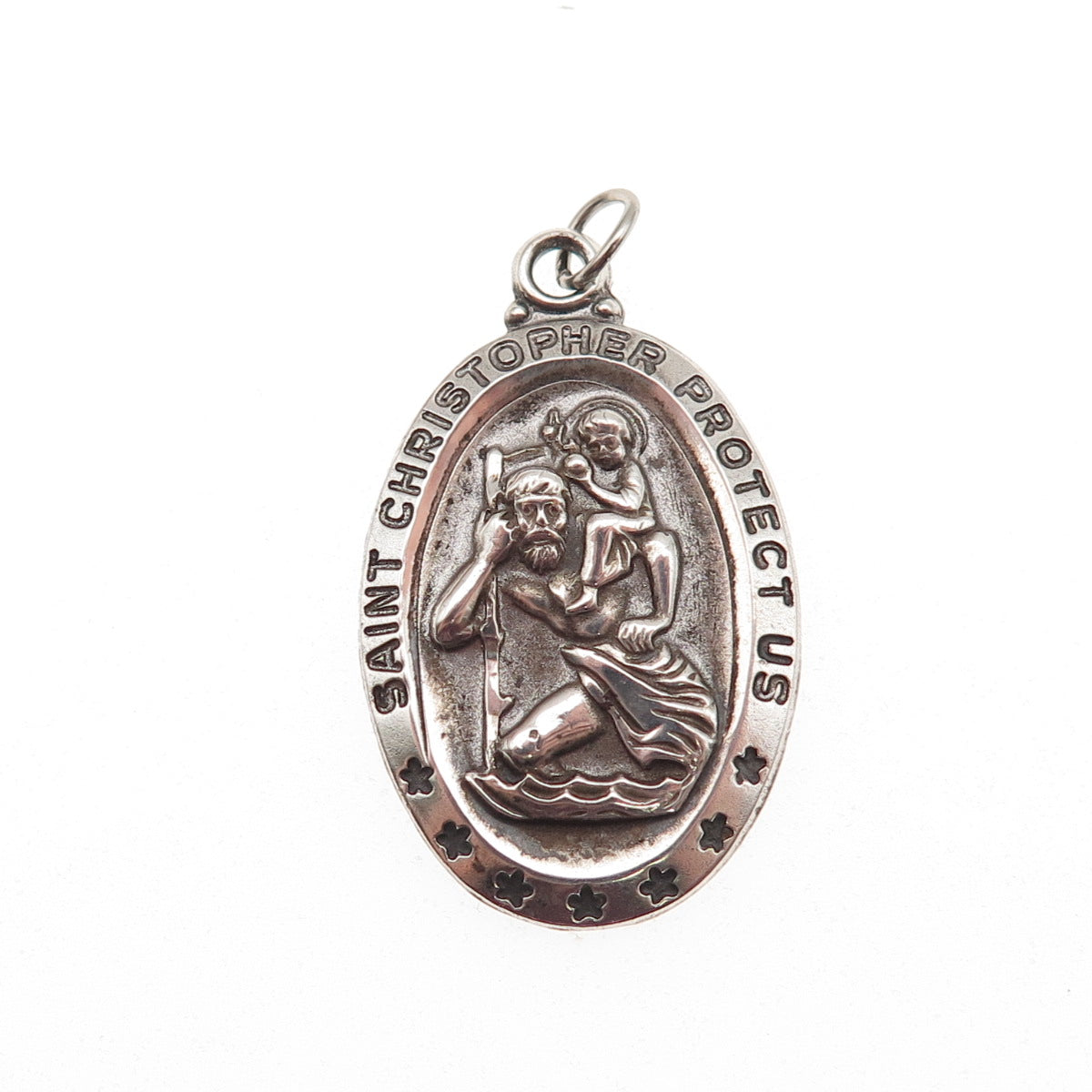 College Seal & Crest Sterling Silver Antique Art Deco St. Christopher Pendant