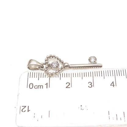 925 Sterling Silver Round-Cut C Z Heart Key Charm Pendant