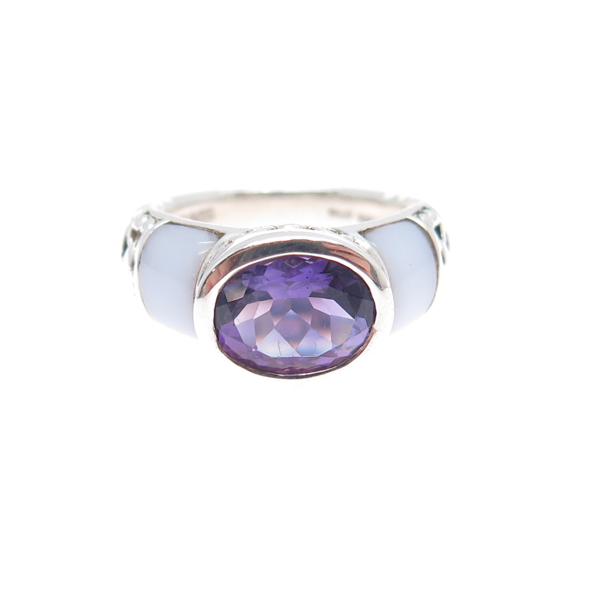 MICHELLE ALBALA Sterling Silver Vintage Real Amethyst Lace Agate Ring Size 7.25