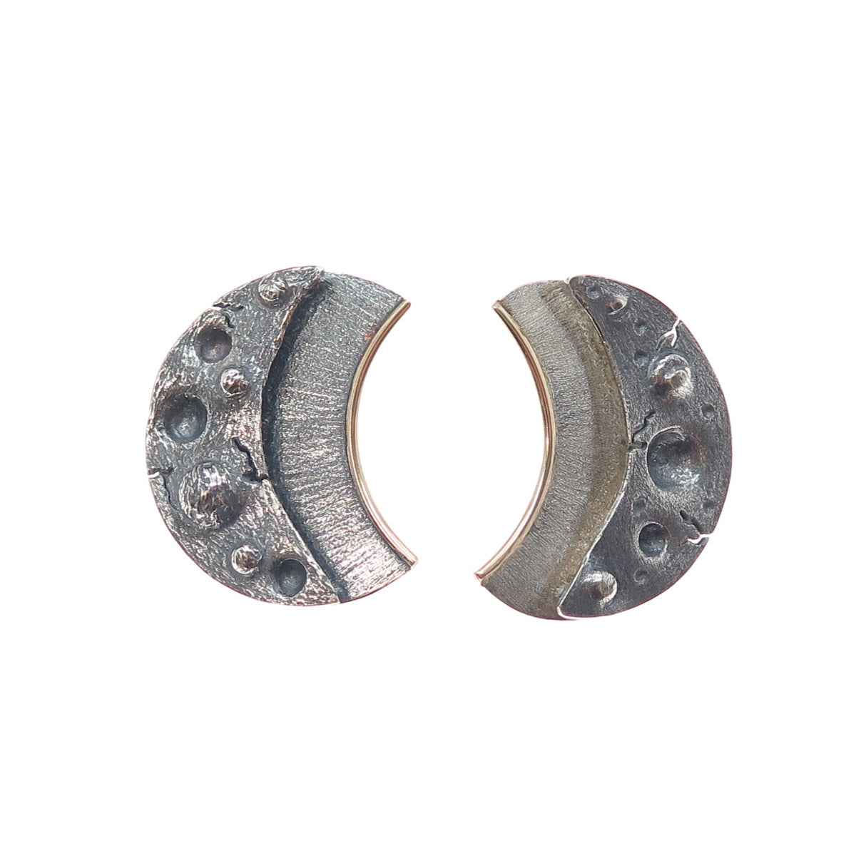 VICTOR ALFARO 925 Sterling Silver Vintage Modernist Crescent Oxidized Earrings