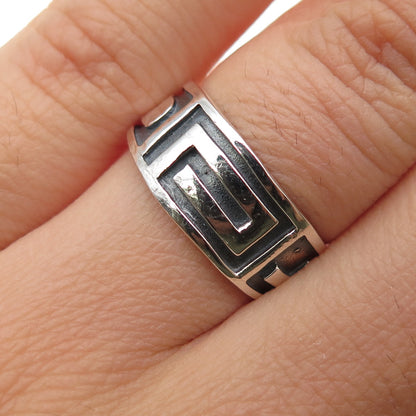 925 Sterling Silver Vintage Greek Maze Oxidized Band Ring Size 6