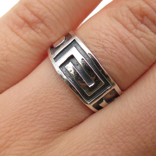 925 Sterling Silver Vintage Greek Maze Oxidized Band Ring Size 6