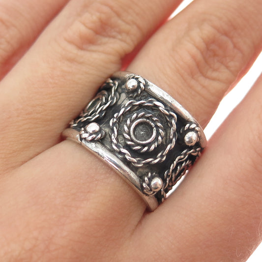 J. MORALES 925 Sterling Silver Vintage Mexico Oxidized Wide Band Ring Size 7.75
