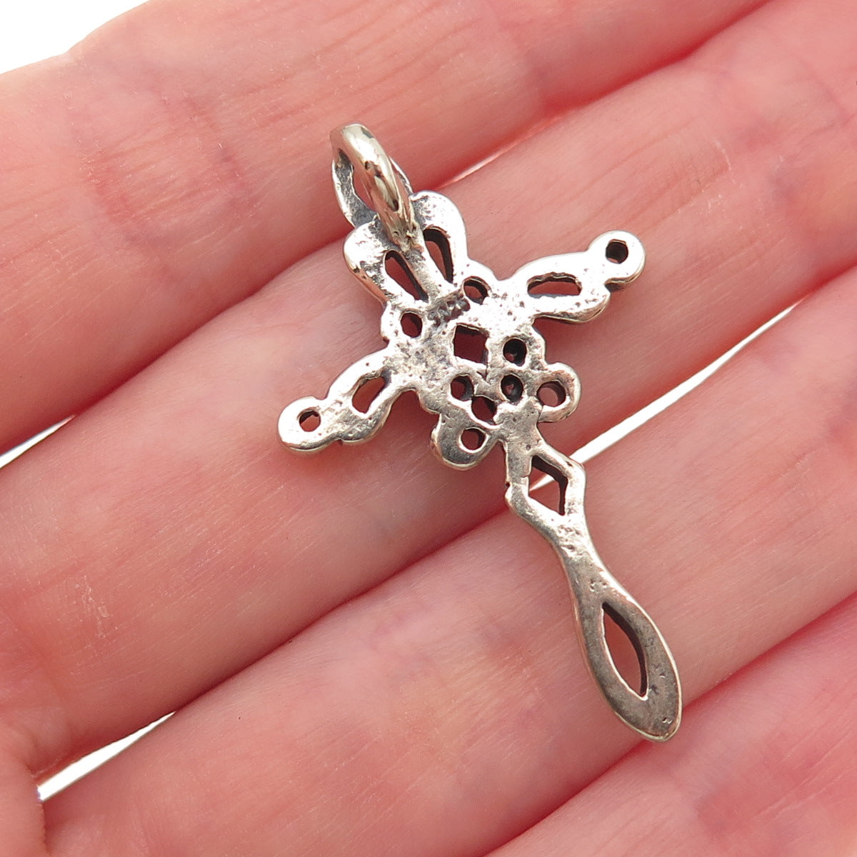 925 Sterling Silver Vintage Cross Oxidized Slide Charm Pendant