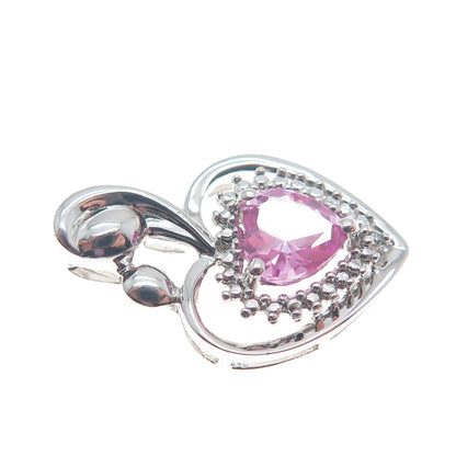 SUN 925 Sterling Silver Real Pink Sapphire Gemstone Heart Slide Pendant