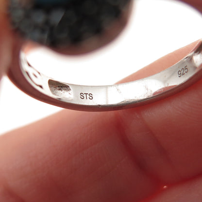 Chuck Clemency 925 Sterling Silver Real Turquoise & Black Spinel Ring Size 8