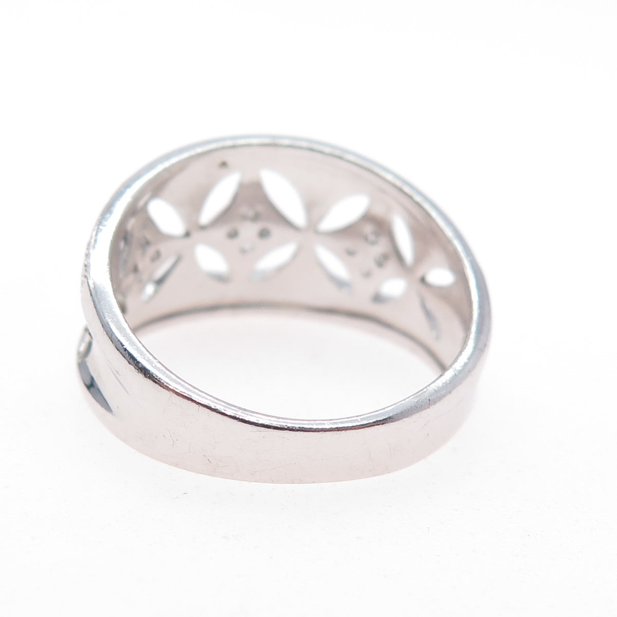 RJ GRAZIANO 925 Sterling Silver Real Round-Cut Diamond Flower Ring Size 10