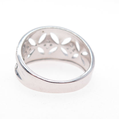 RJ GRAZIANO 925 Sterling Silver Real Round-Cut Diamond Flower Ring Size 10
