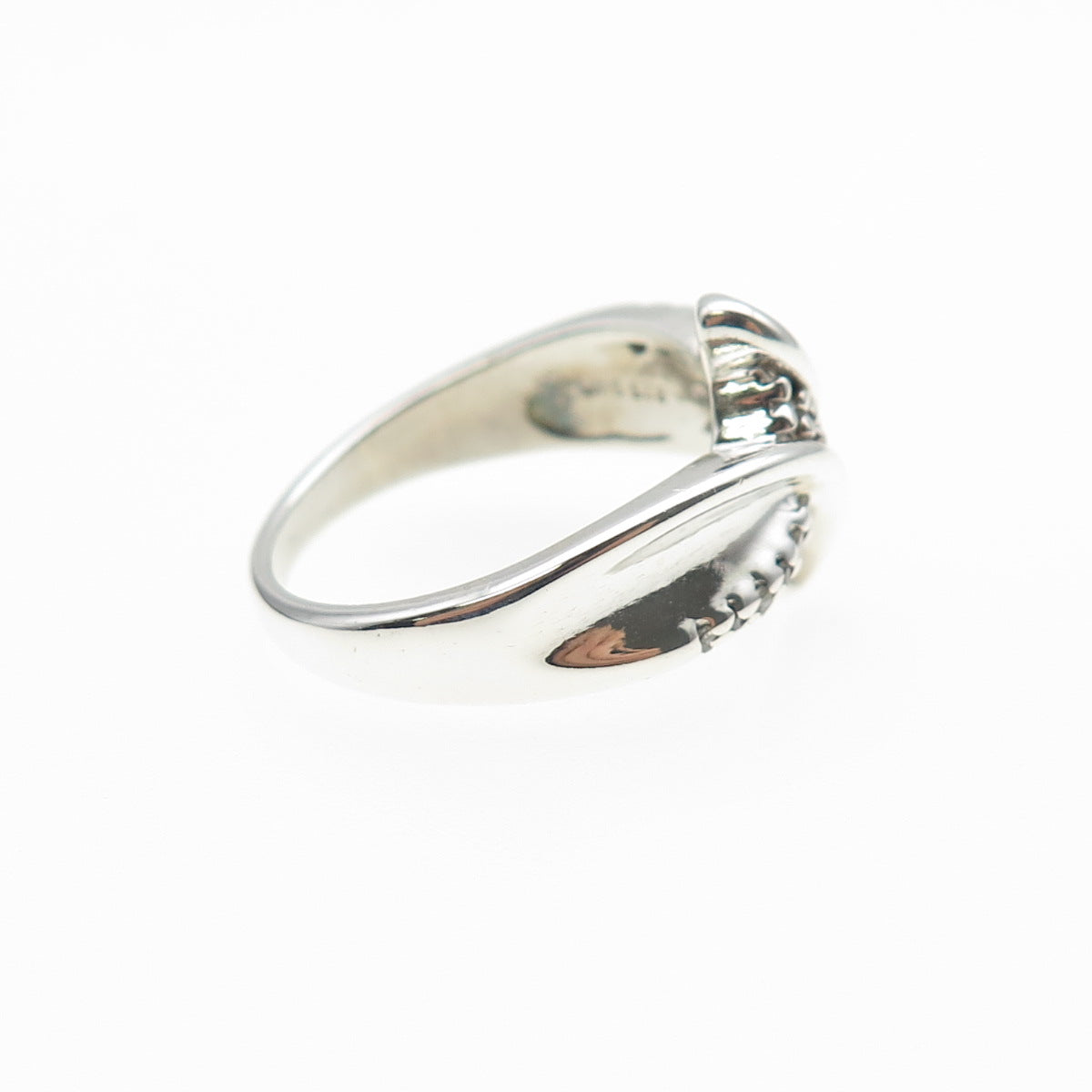 SUN 925 Sterling Silver Real Round-Cut Diamond Bypass Ring Size 7
