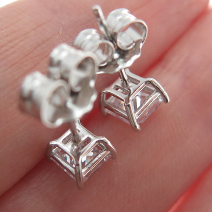 925 Sterling Silver Princess-Cut C Z Stud Earrings