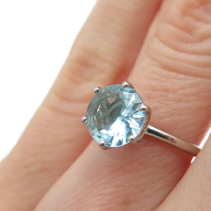 DAZZLERS 925 Sterling Silver Round-Cut Nano Blue Topaz Ring Size 5.25