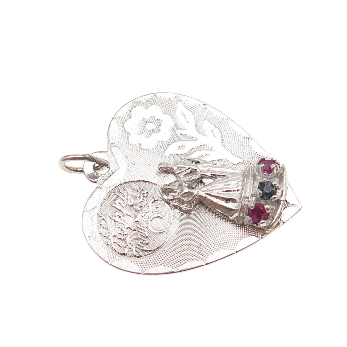 CREA Sterling Silver Vintage Rhinestone Happy Anniversary Heart Charm Pendant