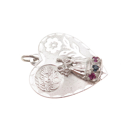 CREA Sterling Silver Vintage Rhinestone Happy Anniversary Heart Charm Pendant