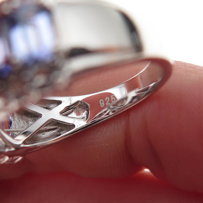 925 Sterling Silver Real Tanzanite & White Topaz Ring Size 8