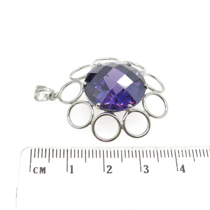 925 Sterling Silver Synthetic Amethyst Modernist Pendant