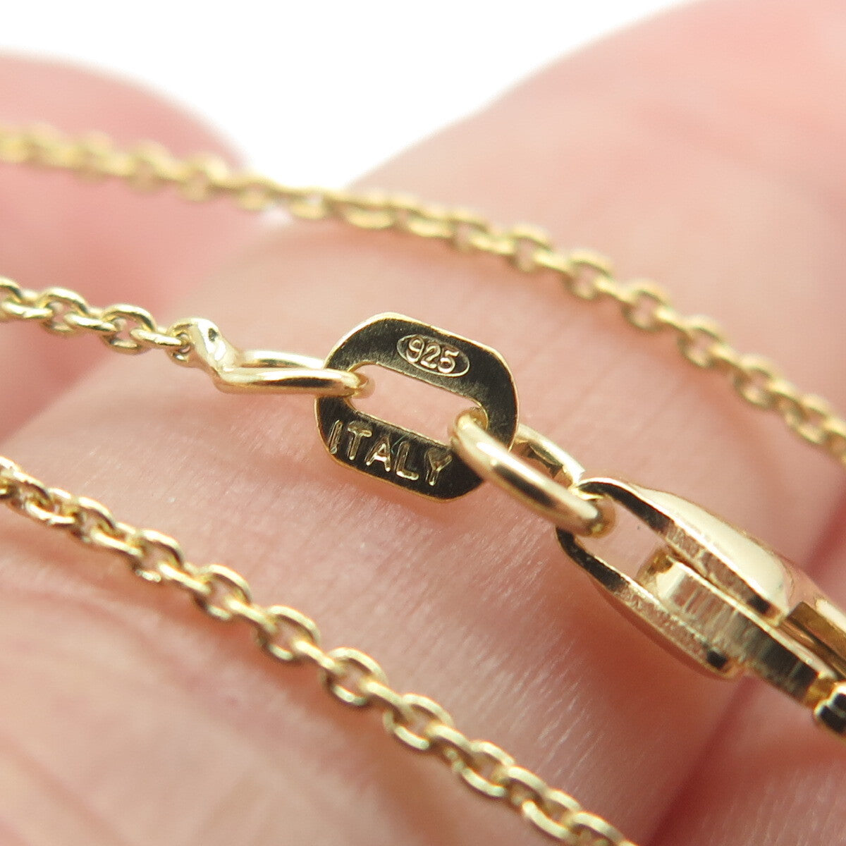 925 Sterling Silver Gold Plated Italy Cable Chain Necklace 16-17"
