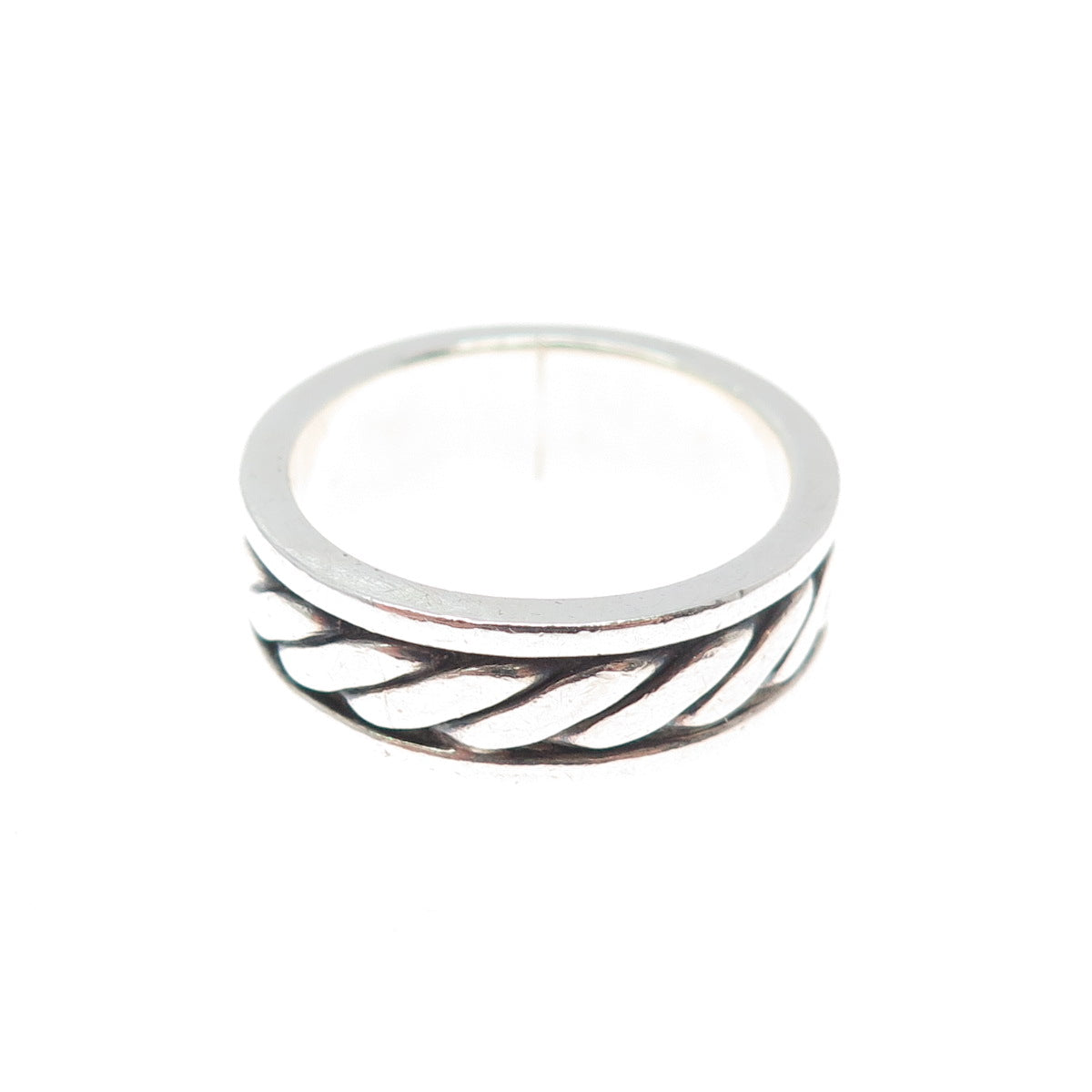 925 Sterling Silver Vintage Mexico Sewing Stitches Oxidized Band Ring Size 7