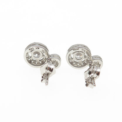 925 Sterling Silver Round-Cut C Z Sparkle Drop Earrings