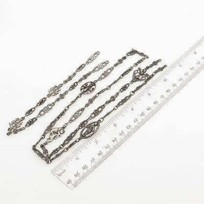 800 Silver Antique Art Deco European Floral Chain Necklace 36" (repair needed)
