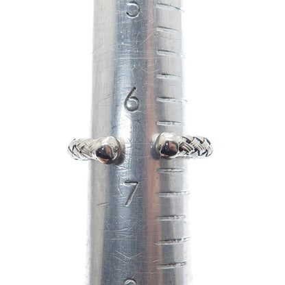 925 Sterling Silver Real Round-Cut Diamond Adjustable Woven Ring Size 6.75