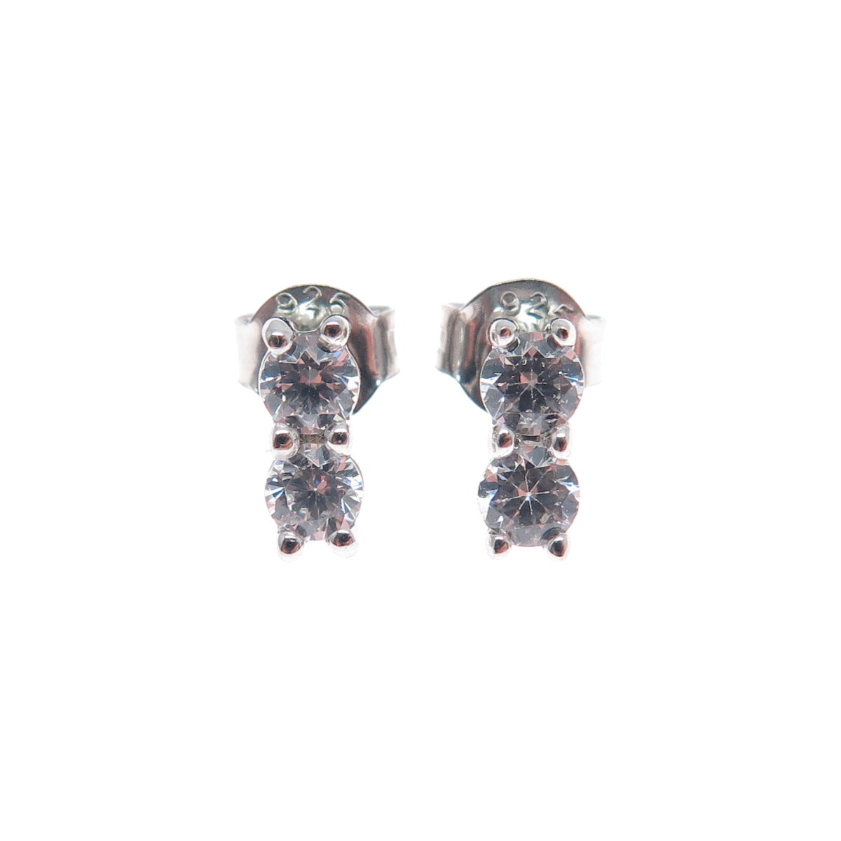 925 Sterling Silver Round-Cut C Z Stud Earrings
