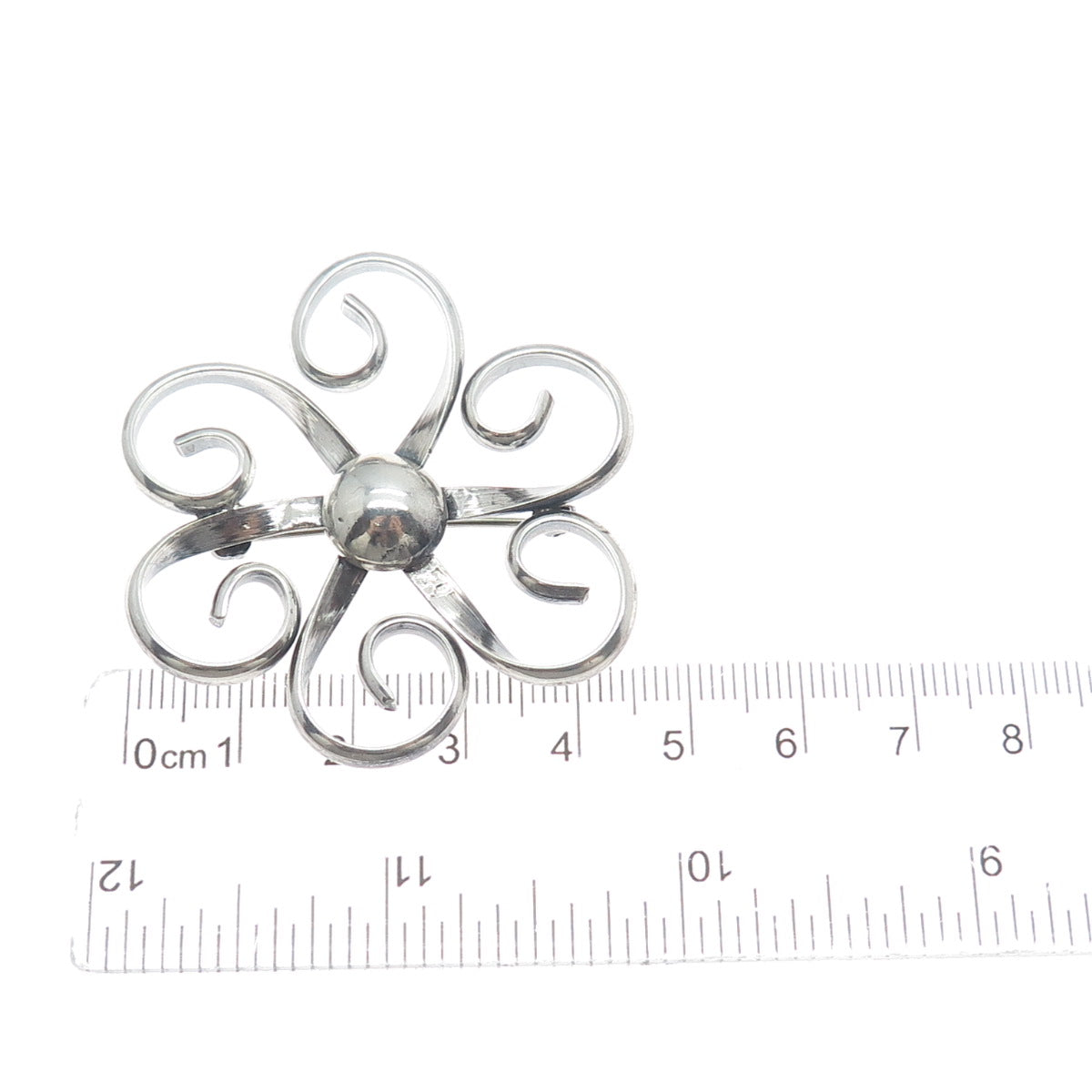 925 Sterling Silver Vintage Flower Modernist Pin Brooch