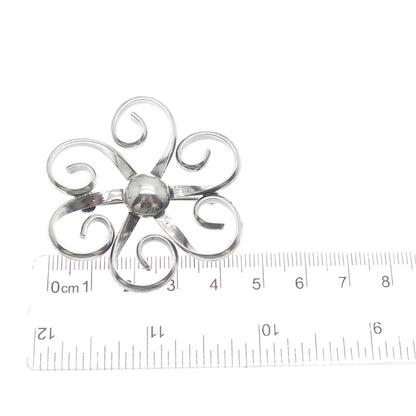 925 Sterling Silver Vintage Flower Modernist Pin Brooch