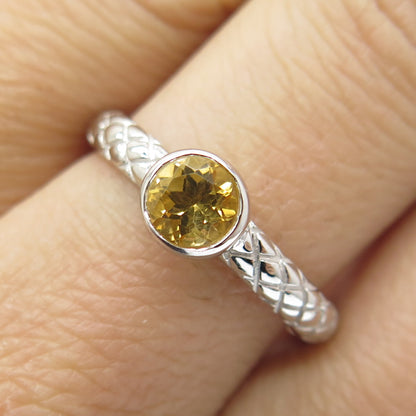 925 Sterling Silver Real Round-Cut Citrine Gemstone Wicker Ring Size 7.75